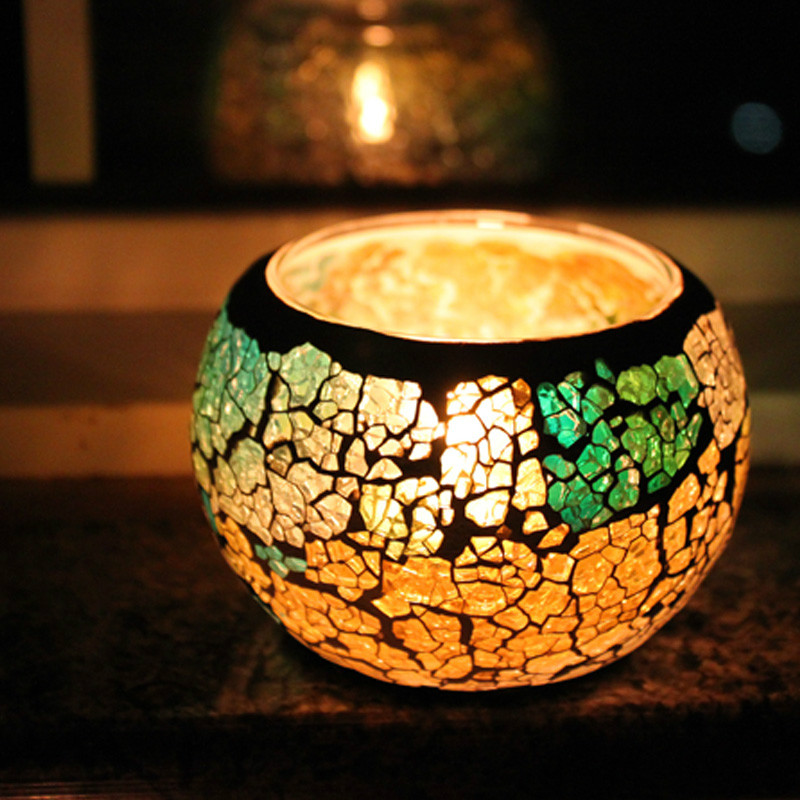Free shipping!Mosaic glass shining candle holder hand-made elliptical candlestick for party decoration