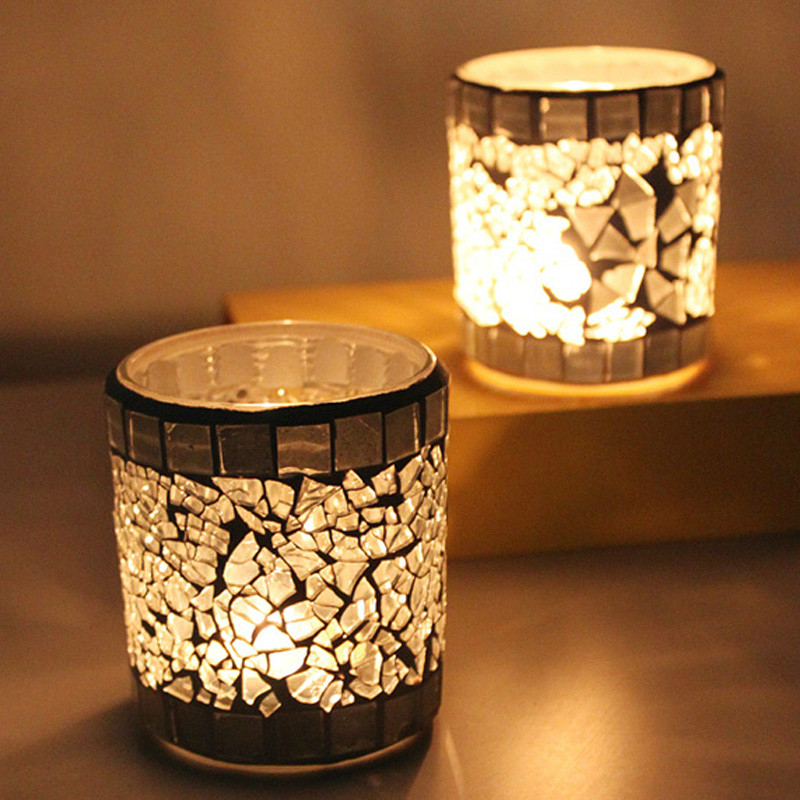 New Arrival!Modern Brief silver Mosaic glass hand-made cup shape candlestick