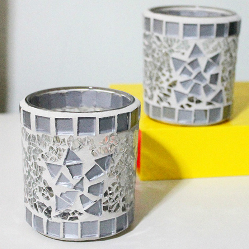 New Arrival!Modern Brief silver Mosaic glass hand-made cup shape candlestick