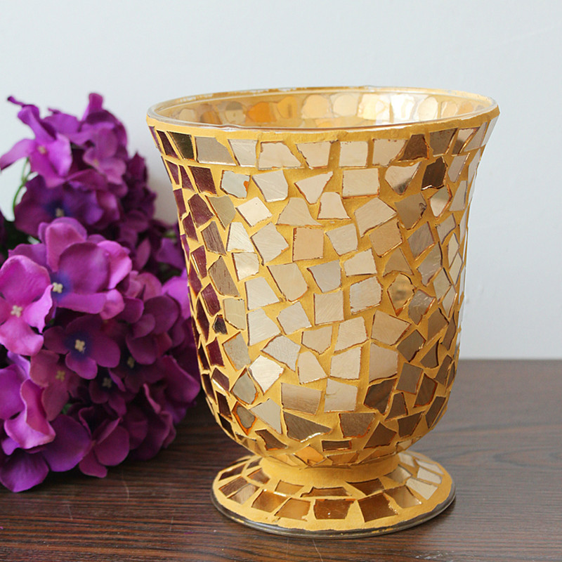 Hot-selling golden and European style glass mosaic vase handmade wedding decoration modern fashion vase