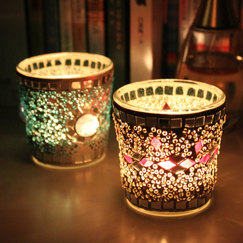 Romantic Handmade Glass Mosaic candlestick Multiple pictorial style candle holder,free shipping