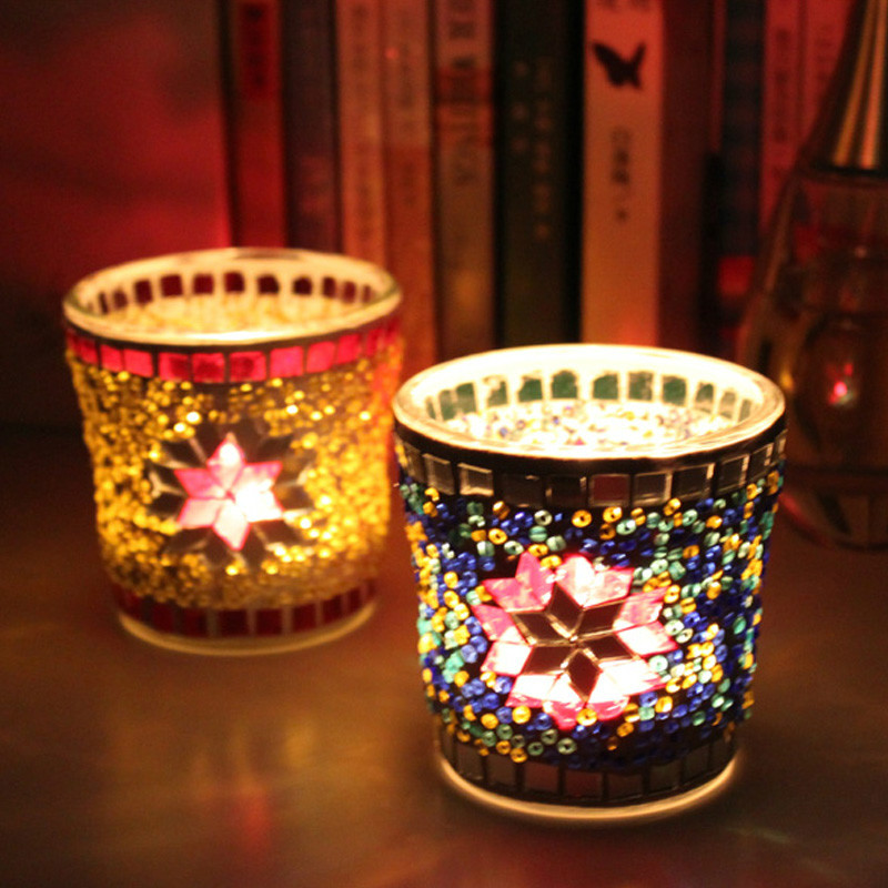 Romantic Handmade Glass Mosaic candlestick Multiple pictorial style candle holder,free shipping