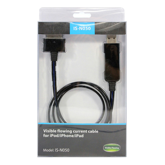 Free shipping,safety visible flowing current charger and USB data cable with packing for iPhone