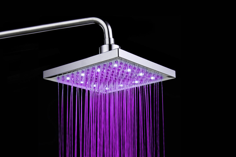 LED 8 inches square Brass Ceiling Rain Fall overhead shower nozzle