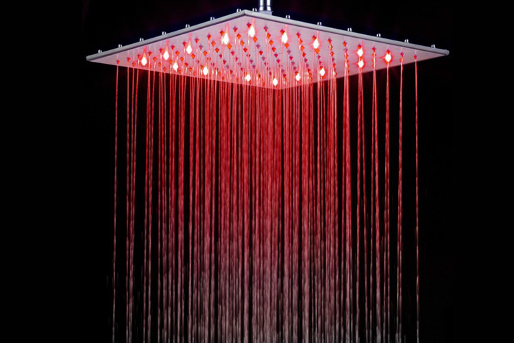LED 16 inches Brass Square Overhead Rain shower nozzle