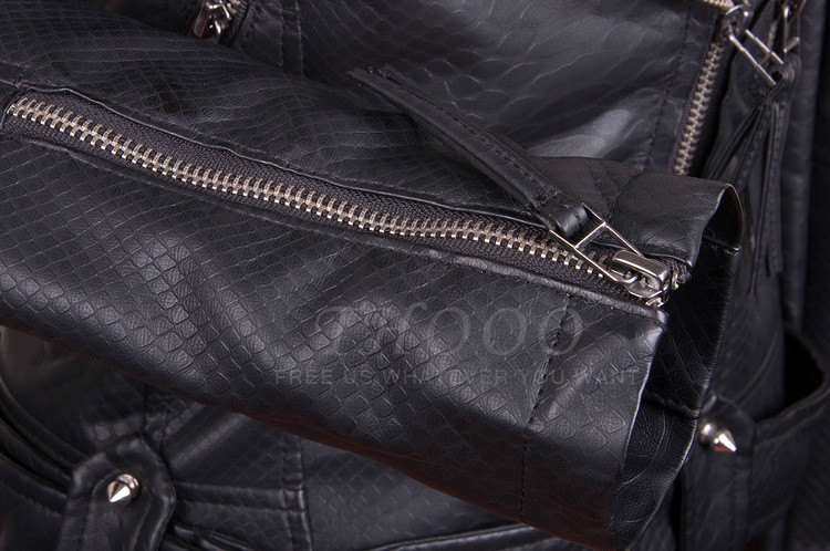 Metal rivet handmade serpentine pattern punk rivet leather clothing women's motorcycle slim outerwear female black