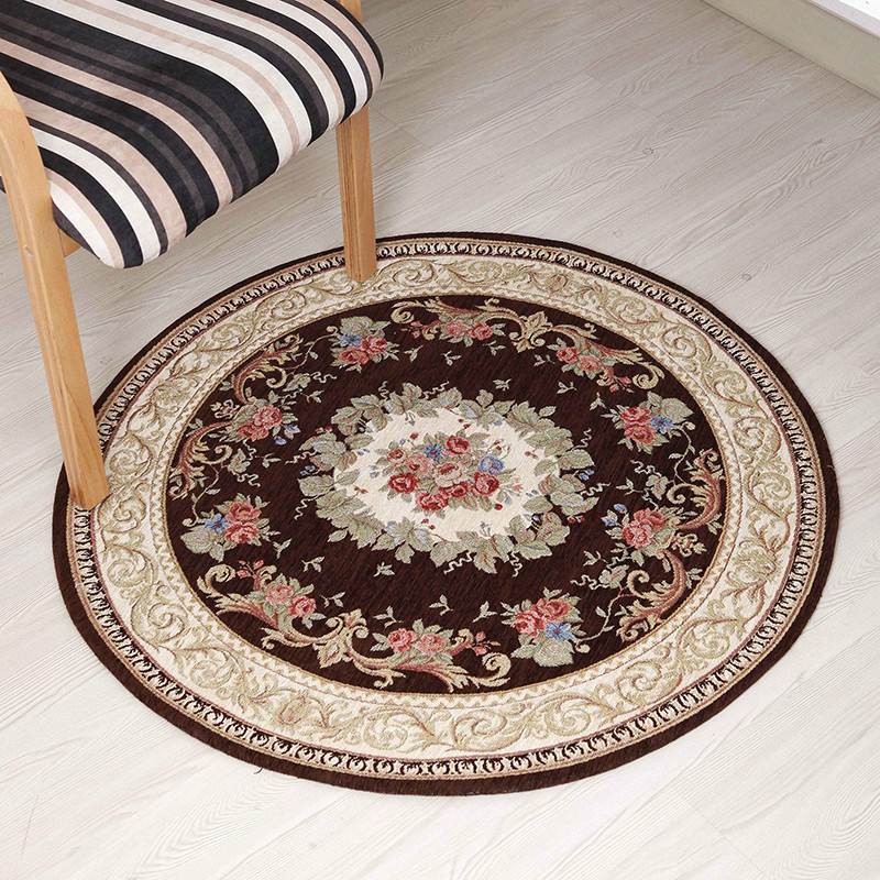 European classical round Chenille cotton yarn jacquard carpet mats