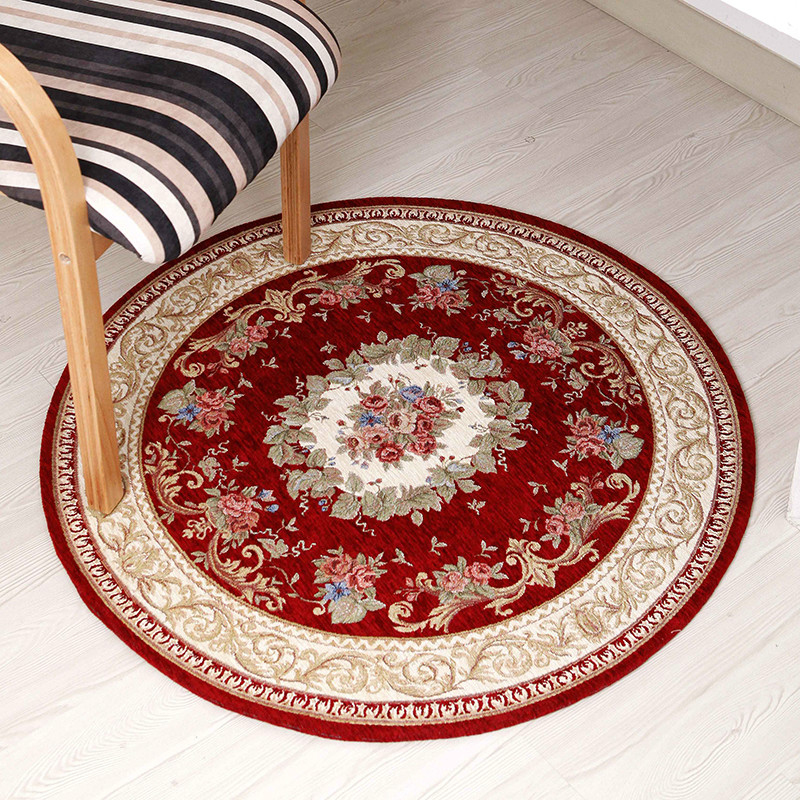 European classical round Chenille cotton yarn jacquard carpet mats