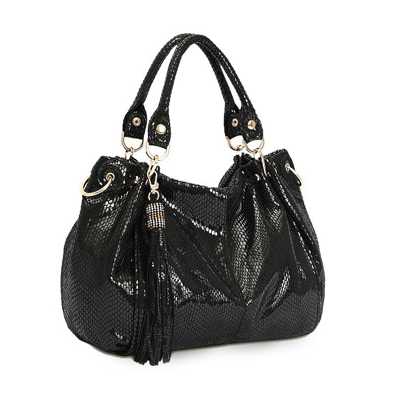 Fashion women's shoulder handbag snake pattern genuine leather larger messenger bag retro luxury totes