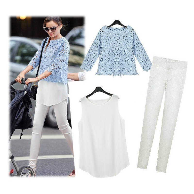 Tassel Lace hollowed-out elegant shirt three pieces sets