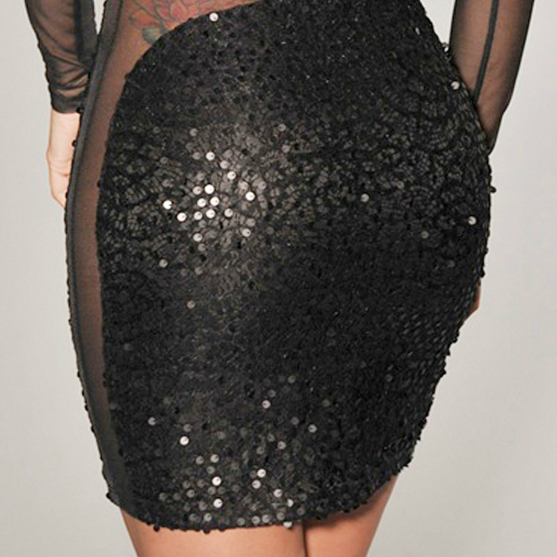 European and American women's fashion long-sleeved dress sexy sequined body characteristics