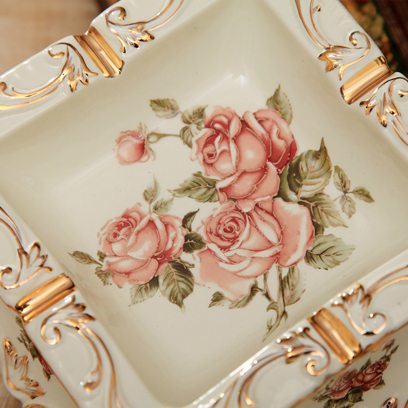 Palace luxury home decoration ceramic decoration, square ivory porcelain ashtray
