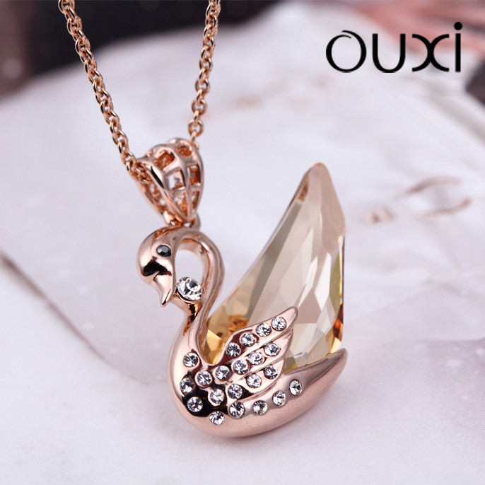 2014 beautiful swan shape short women's collarbone crystal necklace