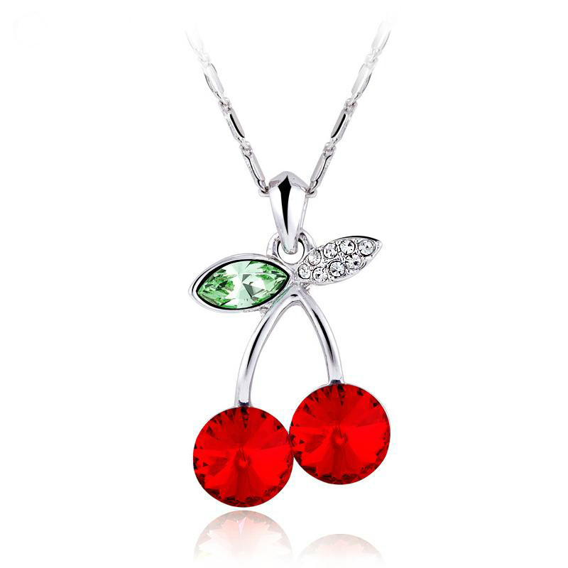 2014 Free Shipping Cherry shape delicate Crystal Fashion Crystal Pendant Necklace for women