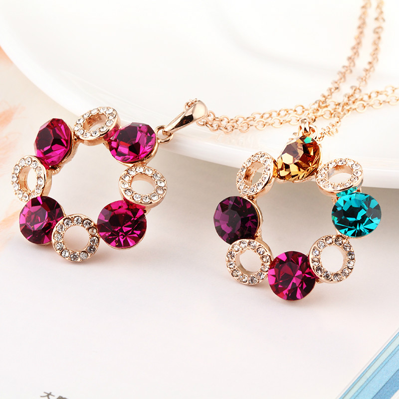 2014 free shipping,18k gold plated necklace Colorful crystal necklace free shipping!