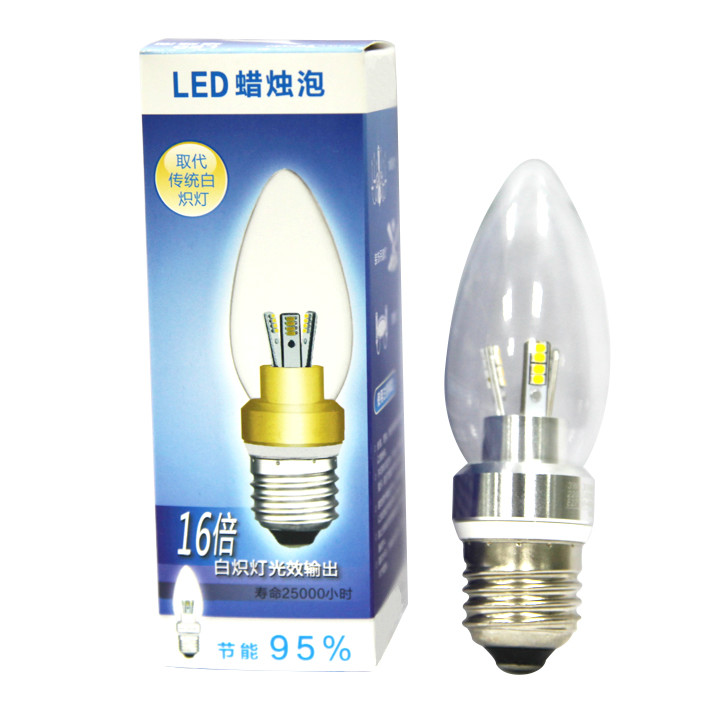 Free shipping High power 3W led candle bulb E26 E27 B22 Warm white 3000K LED Lamp