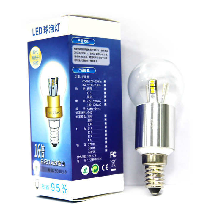 High Power Energy Saving!Dimmable led bulb e14 3W LZ-32I07 LED light bulbs ball lamp warm white