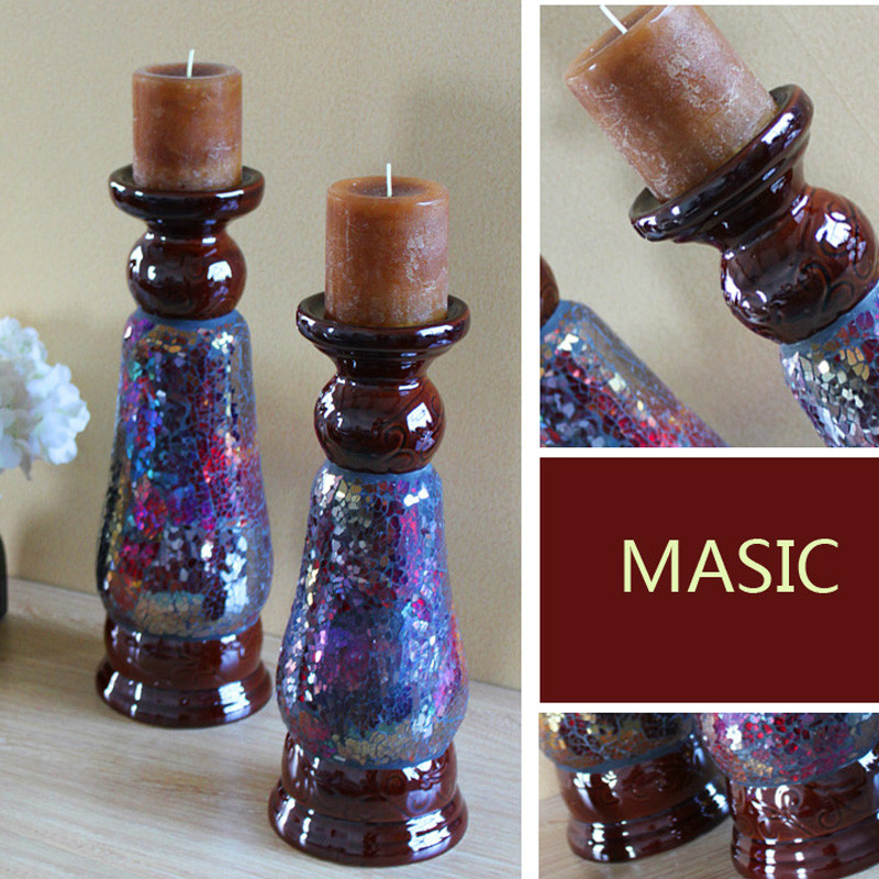 2014 Free Shipping fashion Vintage and European handmade glass Mosaic candlestick 3pcs/ lot home decoration