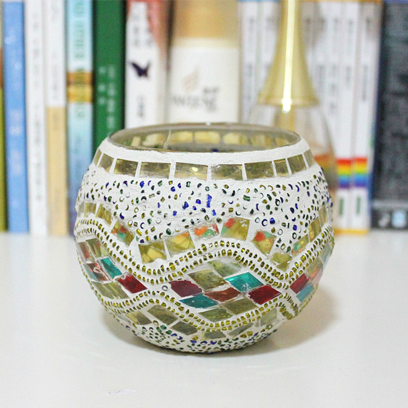 2014 New Design!hand-made rounded Glass mosaic candle holder for wedding/christmas/party