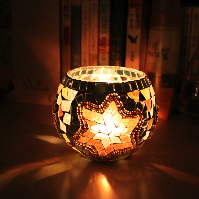 2014 New Design!hand-made rounded Glass mosaic candle holder for wedding/christmas/party