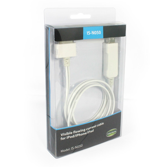 Free shipping,safety visible flowing current charger and USB data cable with packing for iPhone