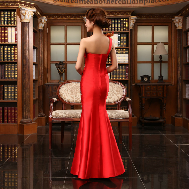 One Shoulder Retro Classic Satin Formal Evening Dress Long celebrity dresses
