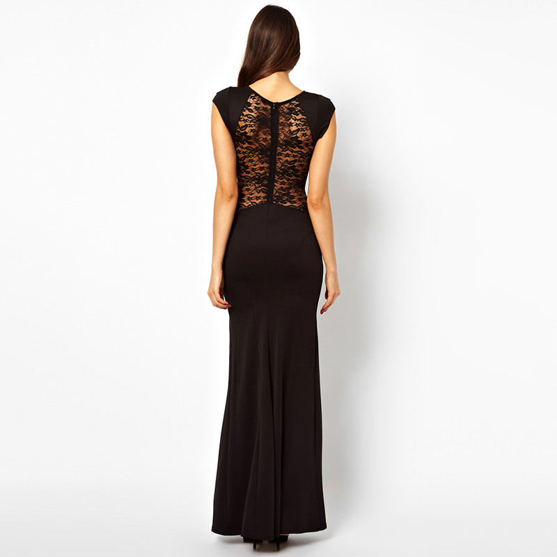2014 Black Lace Evening party Long Dresses Bodycon Split Red brief Dress