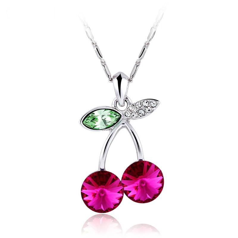 2014 Free Shipping Cherry shape delicate Crystal Fashion Crystal Pendant Necklace for women